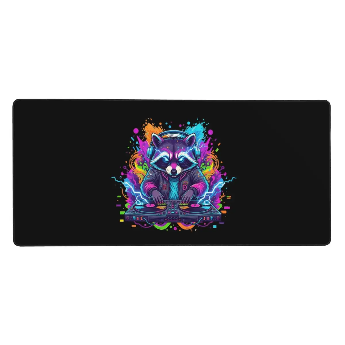 Neon Raccoon DJ With Animal Party Large Mouse Pad Computer Keyboard Mouse Mat PC Laptop Desk Mat Office Accessories Table Mats