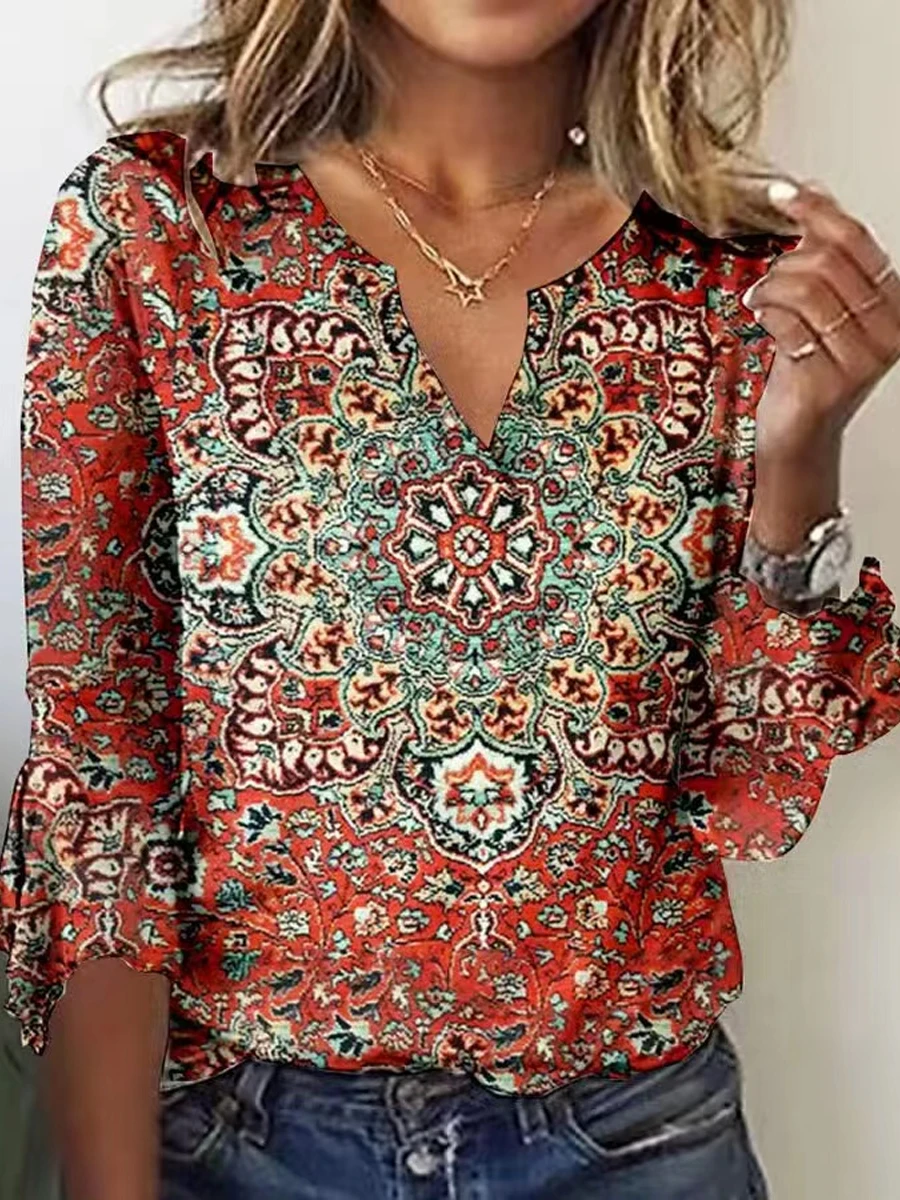 Camisa holgada de manga larga para mujer, Top con estampado de temperamento femenino, moda informal