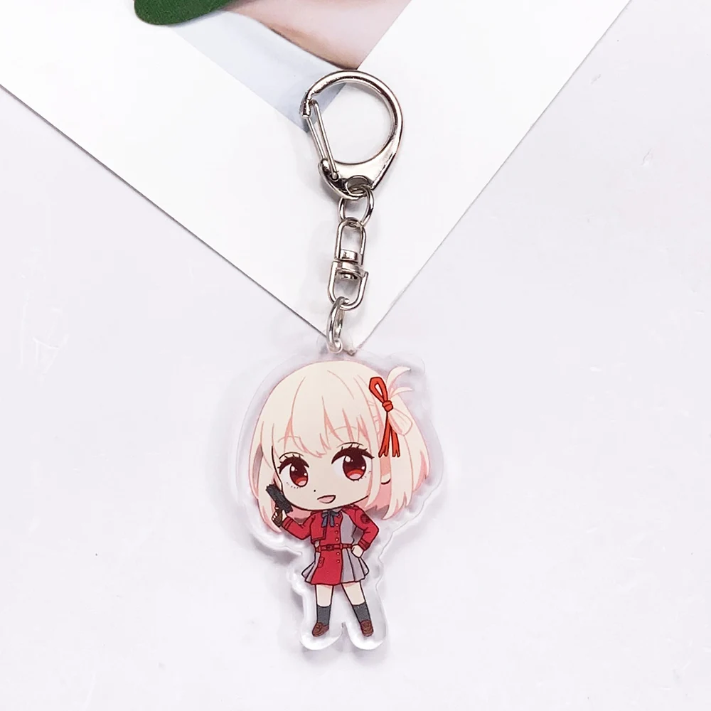 8Pcs Anime Characters Lycoris Recoil Acrylic Car Keychain Accessories Cute Bag Charm Backpack Pendant Key Ring Gifts For Friends