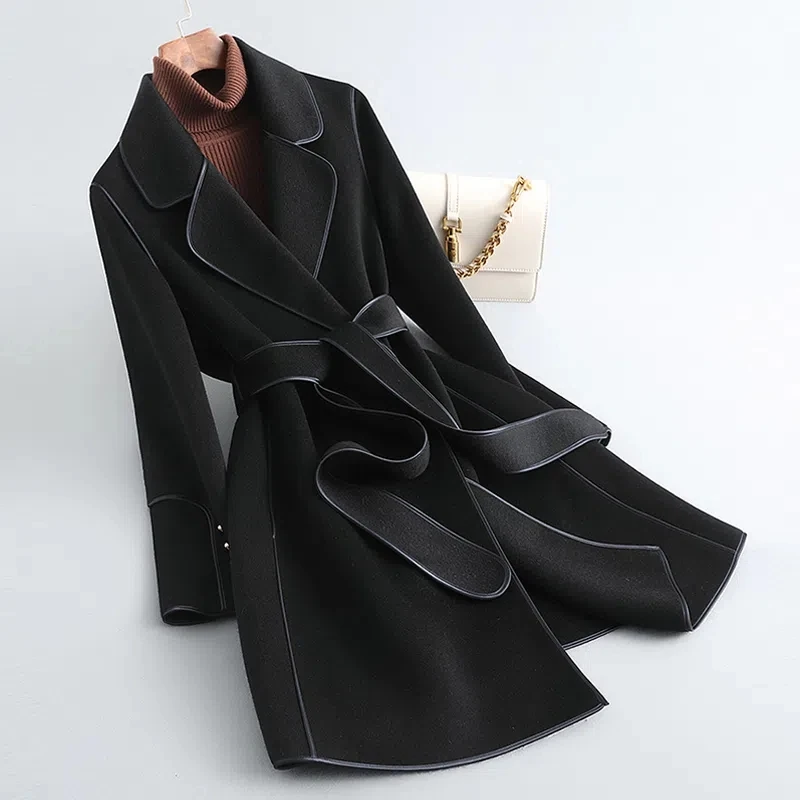 Elegant Double-Faced Woolen Coat Women's Mid-Length Fashionable Age-Defying Korean Style Autumn Winter New Arrival