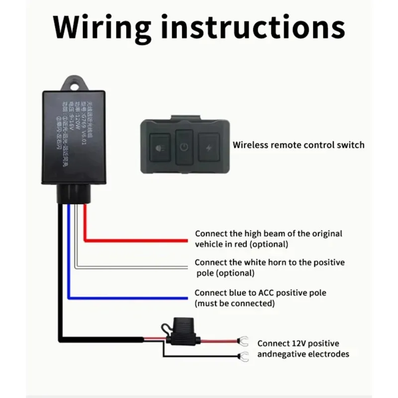 Interruttore LED per Moto con Telecomando Wireless - Cablaggio per Fari Singoli o Doppi, Cablaggio per Luci di Emergenza Auto