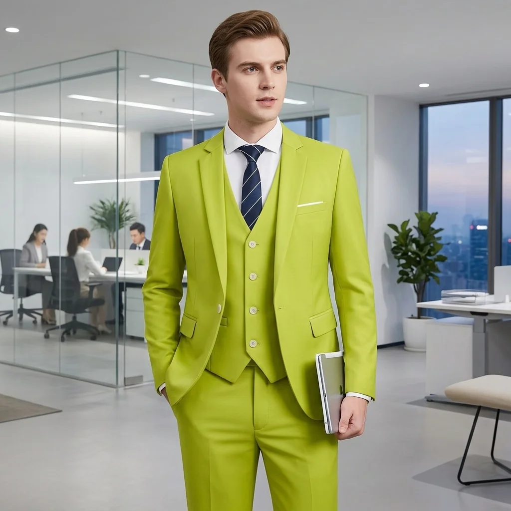 Men's Green Three-Piece Suit ,Wedding/Party/Business/Interview Menswear Sets, Available in Gray Red, Black, Blue, Purple,Yellow.