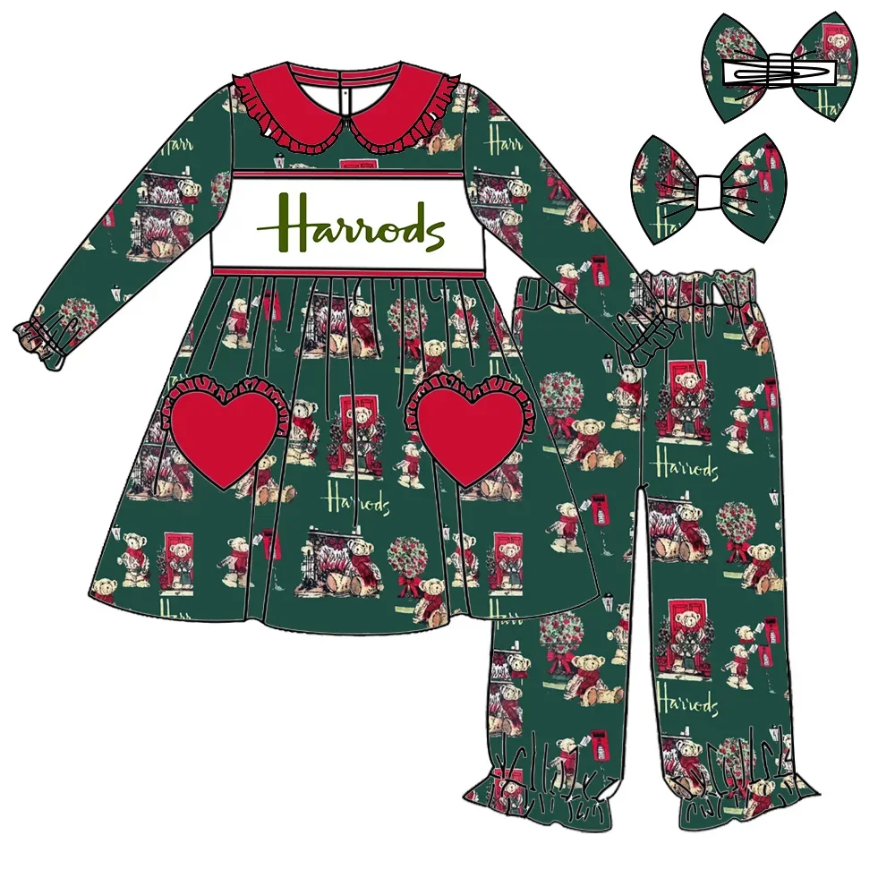 Christmas Boutique Children's Set Long-sleeved Elastic Bear Letter Print Trousers Elastic Girl Boy Trousers Pajama Set Baby Robe