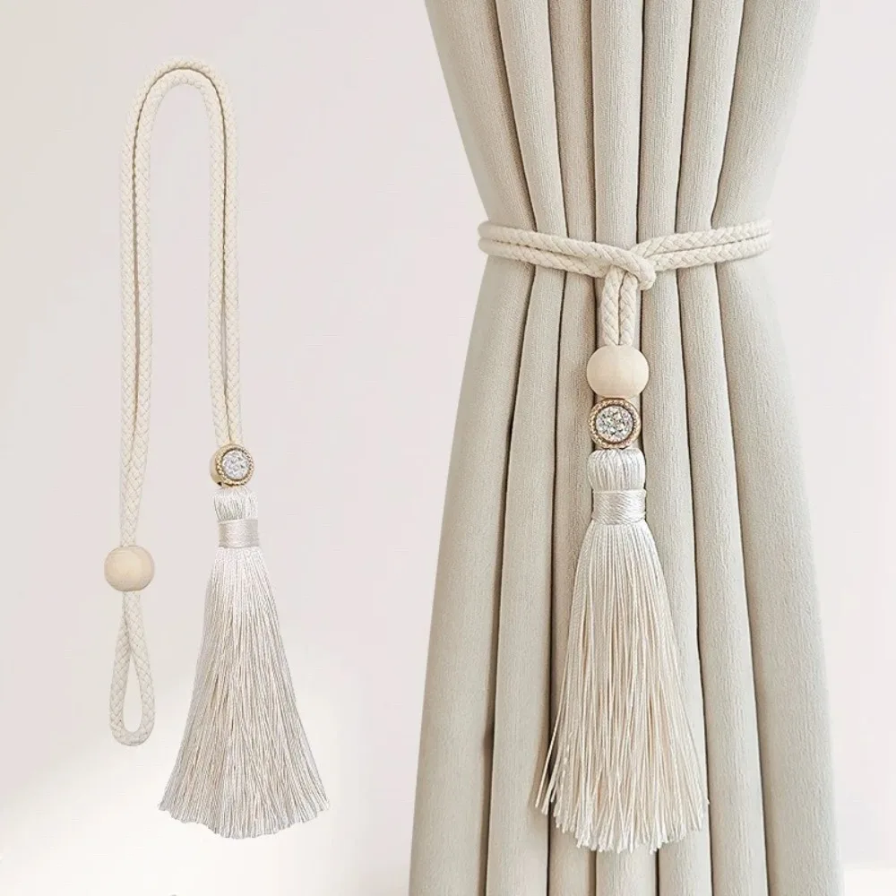 Adjustable Cotton Cord Curtain Tie Curtain Tie Straps Bohemian Chic Tulle Tassel Tie Hand Woven Log Loop Curtain Buckle Strap