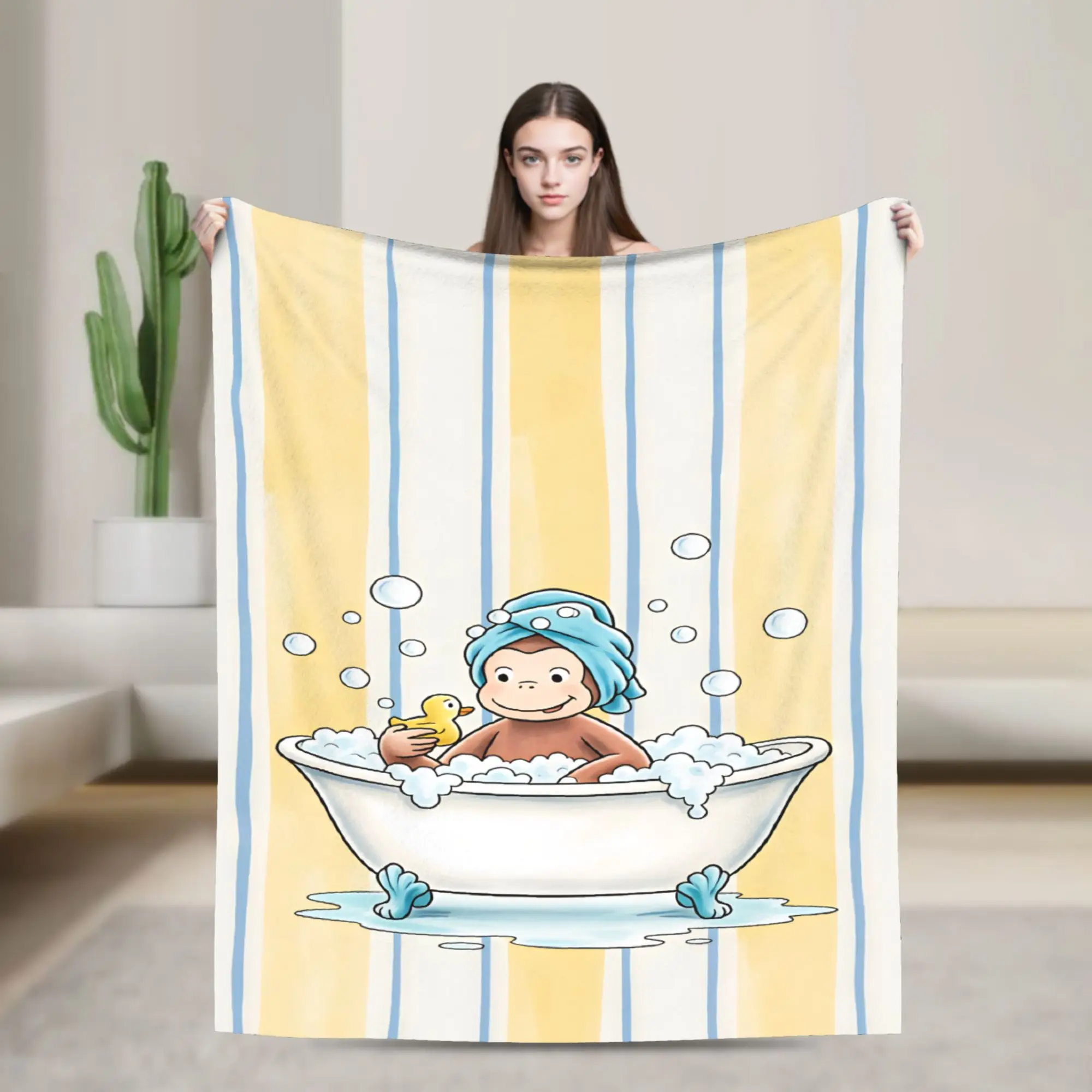 Curious George Monkey Soft Comfy Blanket  Novelty Travel Office Bedding Throws Bedroom Flannel Bedspread Sofa Bed Cover