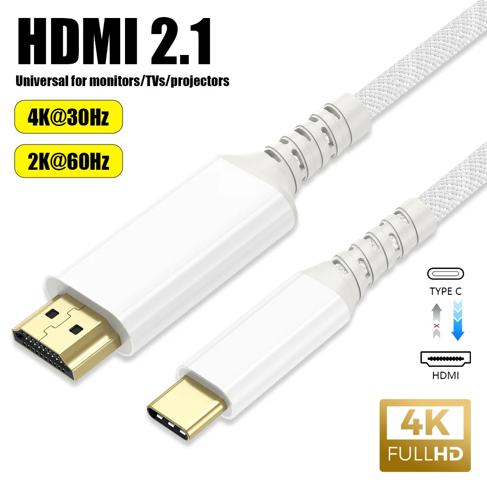 USB C to HDMI Cable 4K@30Hz 2K@60Hz Type C to HDMI Compatible HDTV Cable 2M For TV Converter MacBook Air iPad USB-C HDMI Adapter