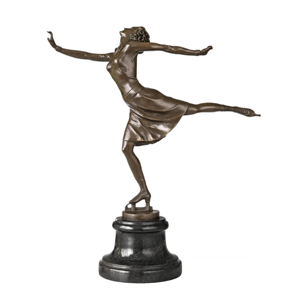 36CM Bronze  Dance Skating Girl Statue  Female Ice-skating Dancer Figurine Sculpture Art Gifts Home Decoration