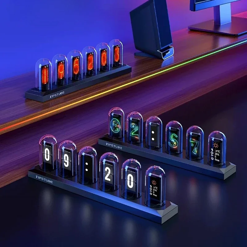 RGB Nixie Tube Clock LED Glows DIY Analog Digital IPS Color Screen Tube Night lights Gaming Desktop Home Decoration Gift Idea