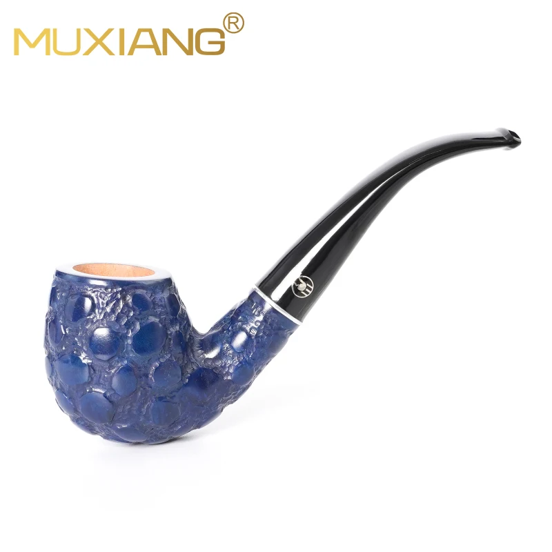 MUXIANG Hand‑carved Briar Smoking Pipe Classic Sherlock‑Holmes Curved Handle 9mm Filter Tobacco Pipe Gift For Pipe Lovers