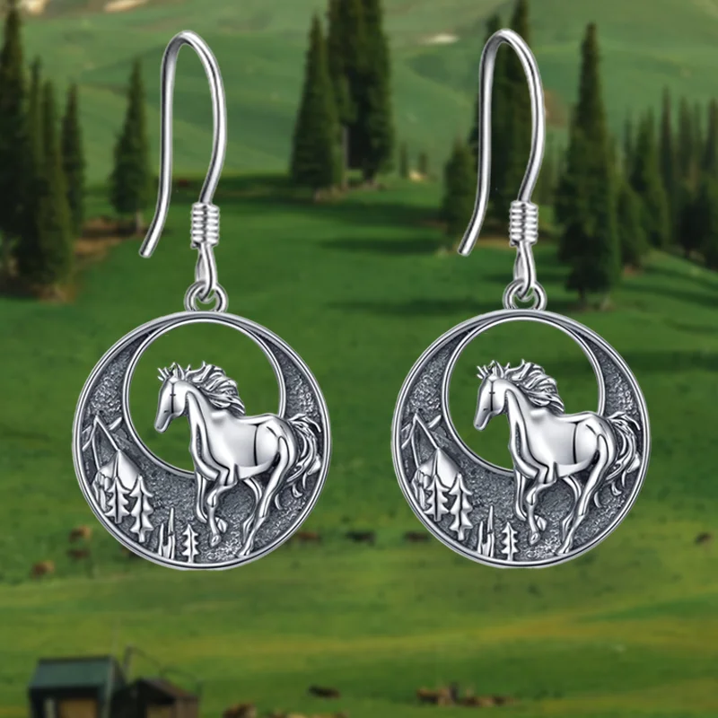 Chic Alloy Round Forest & Horse Earrings - White K Plated Ideal for FestiveGifts and Stylish AdultsAnniversary PartyGiftsJewelry