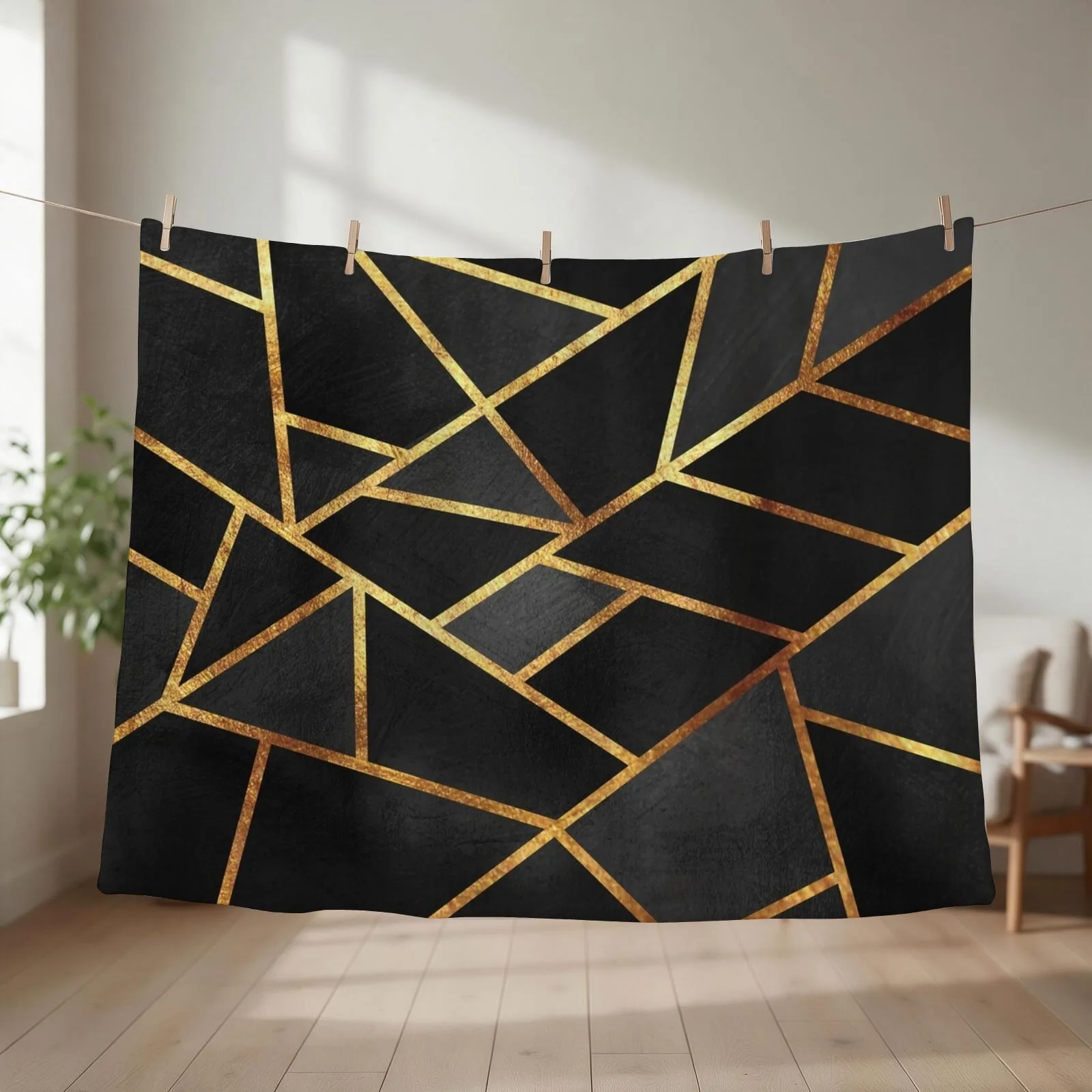 Black Gold Stone Geometric Throw Blanket Stuffeds Thins cosplay anime warm winter Blankets