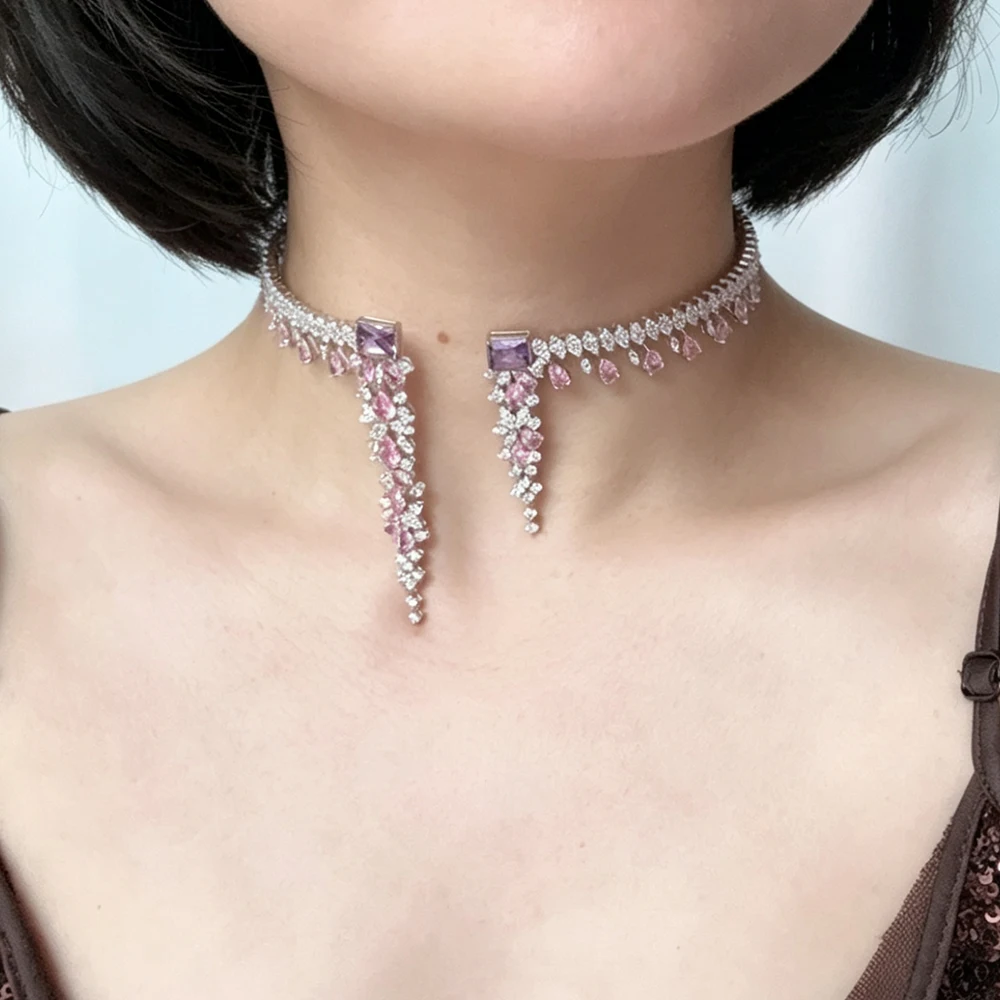 

IN JEWELIFE 00025 Bridal Cuff Necklace Sets for Women Cubic Zirconia Choker Jewellery Set Dubai Saudi Party Engagement Accessor