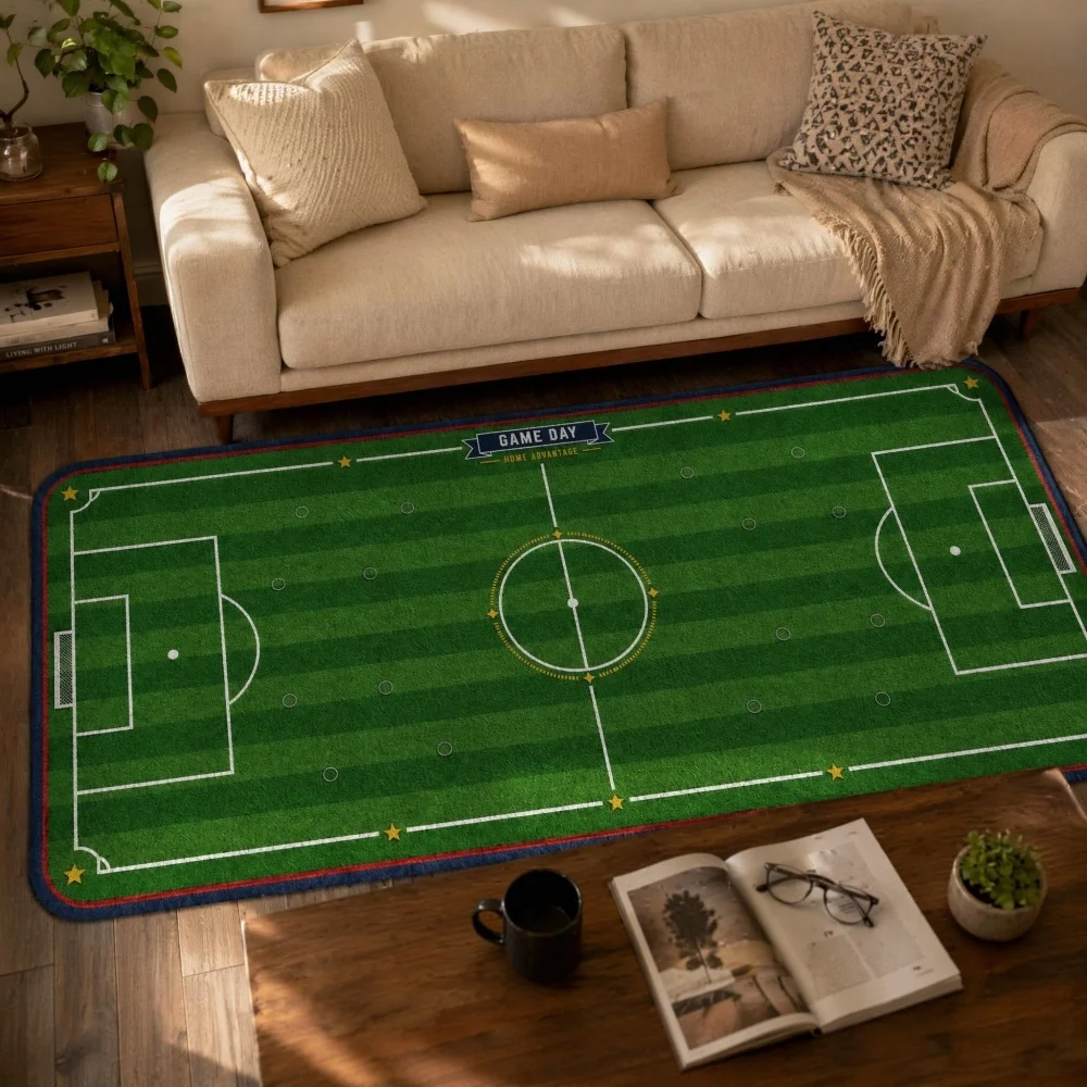 Tapis de sol en flanelle vert pour terrain de football, tapis long antidérapant pour terrain de football, tapis décoratif pour chambre d'enfant, salle de sport, couloir