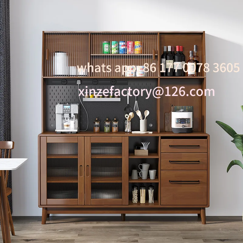 

Customizable Nordic solid wood elevated dining side modern tea living room storage high cabinet home