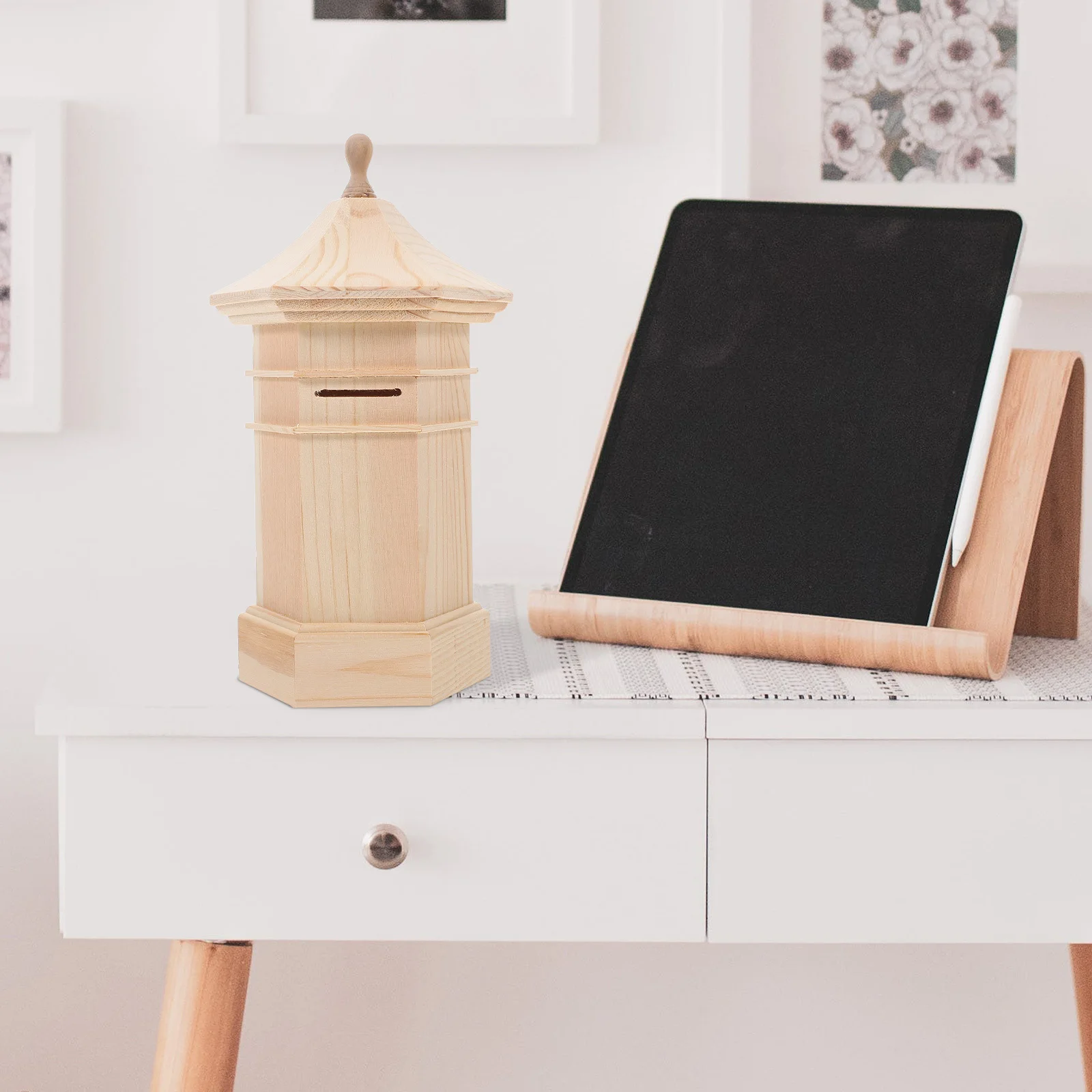 صندوق نقود خشبي غير مكتمل من DIY للأطفال، توفير النقود الإبداعية، بنك العملات المعدنية من مونتيسوري للأولاد والبنات