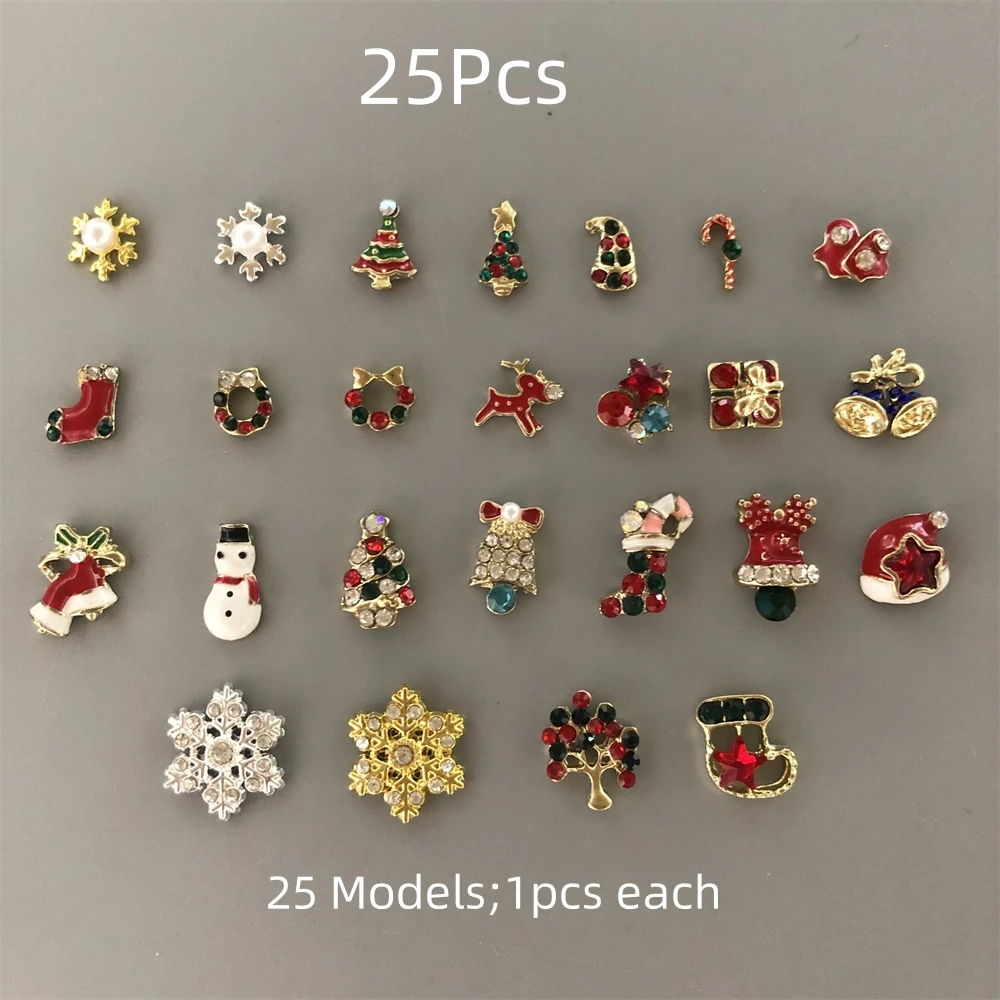 Alloy Christmas Ornament Zircon Cross Halloween Metal Charms Mix Color Retro Elk Deer Gift Box Bell Flower Garland Rhinestone