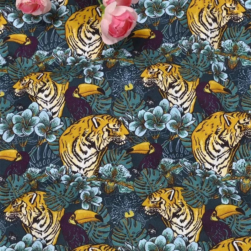 

45X110 см мультфильм тигр попугай цветы 100% хлопчатобумажная ткань швейный материал для лоскутной одежды DIY стеганый материал для рукоделия