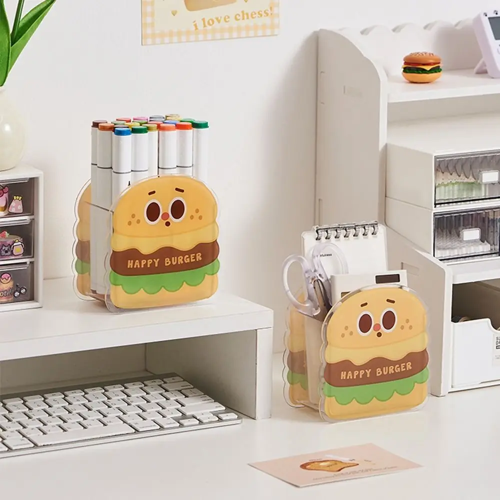 

Multifunctional Plastic Cartoon Pen Holder Small Cute Pencil Case Dustproof Desktop Storage Box Stationery