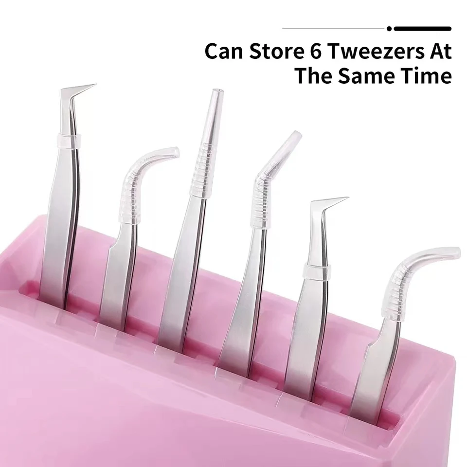 1 Juego de soporte de almacenamiento de pinzas de pestañas acrílicas, 6 uds., herramientas de extensión de pestañas, organizador de alicates, soporte práctico