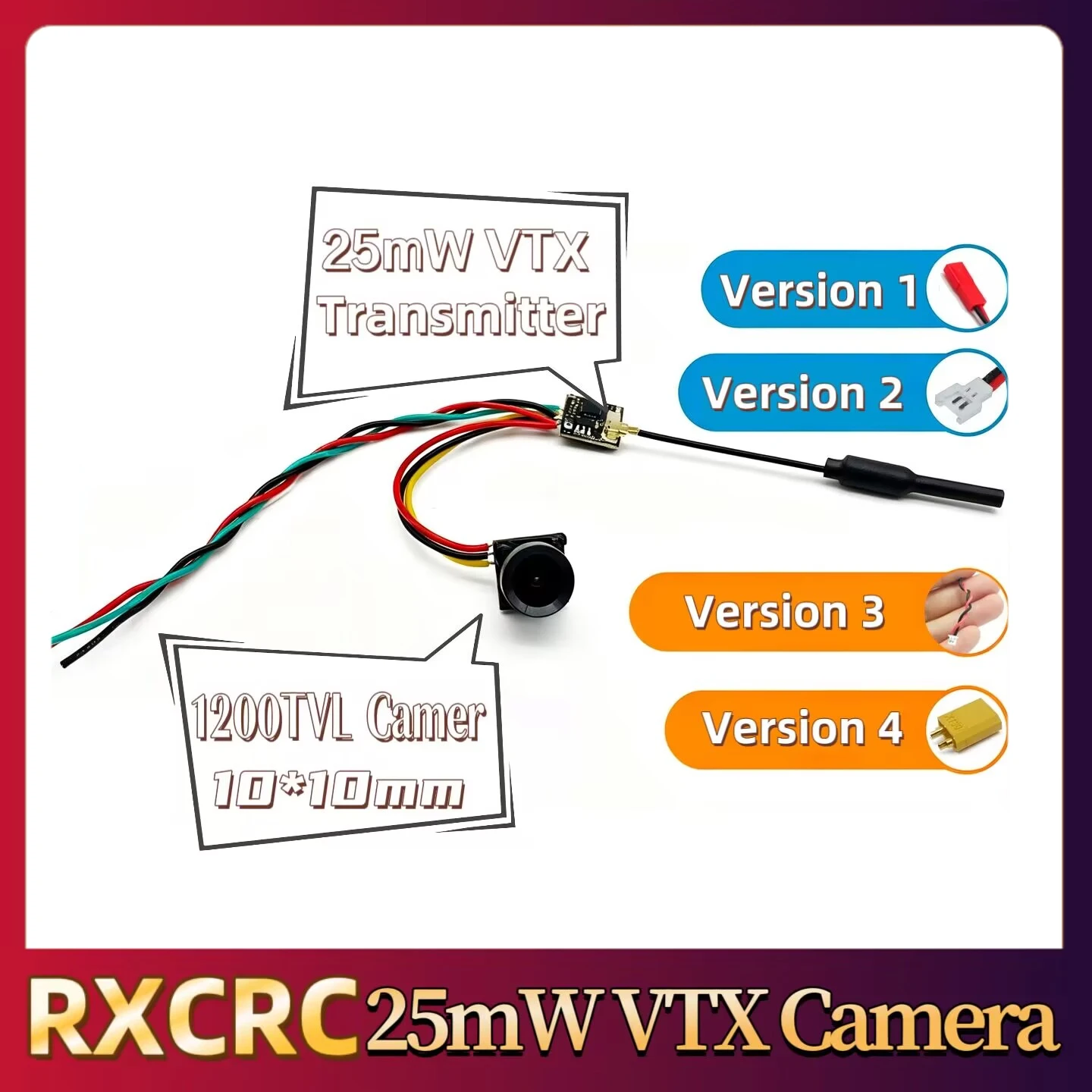 RXCRC 5.8G FPV 25mW Analog Video Transmitter 10mm1200TVL 130° viewing Camera Support OSD,For FPV Drone RC Aircraft Fixed Wing.