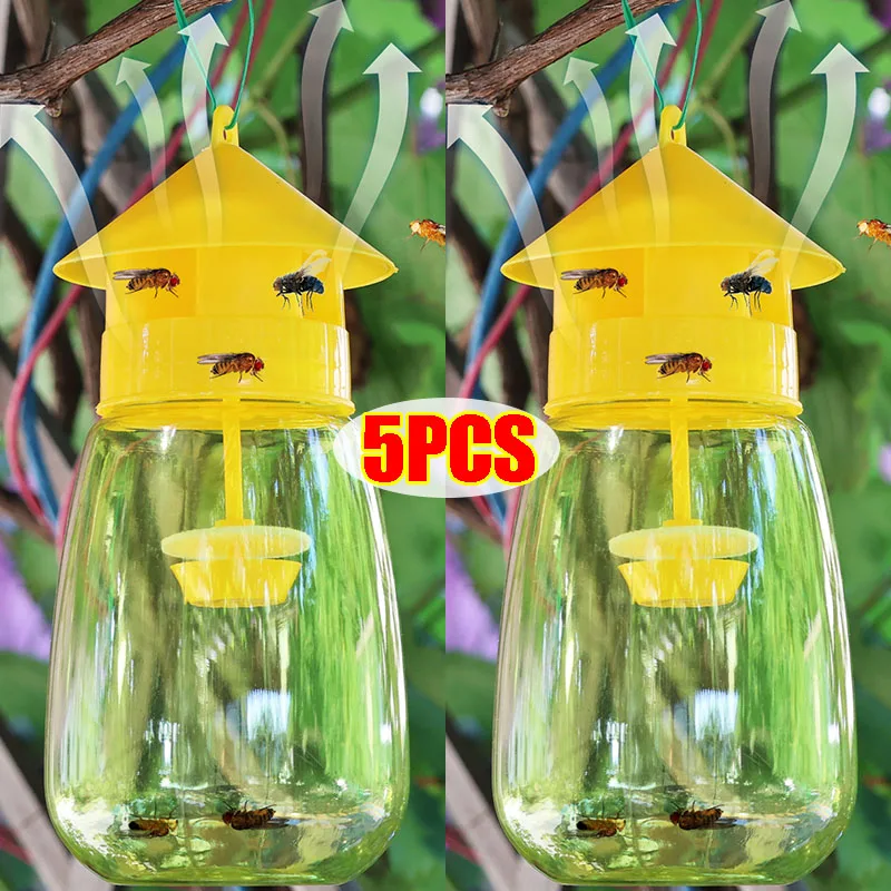Trampa para moscas de frutas, recogedor de insectos de plástico reutilizable, transparente, respetuoso con el medio ambiente, antimoscas, herramienta de Control de plagas para huerto y jardín, 1-5x