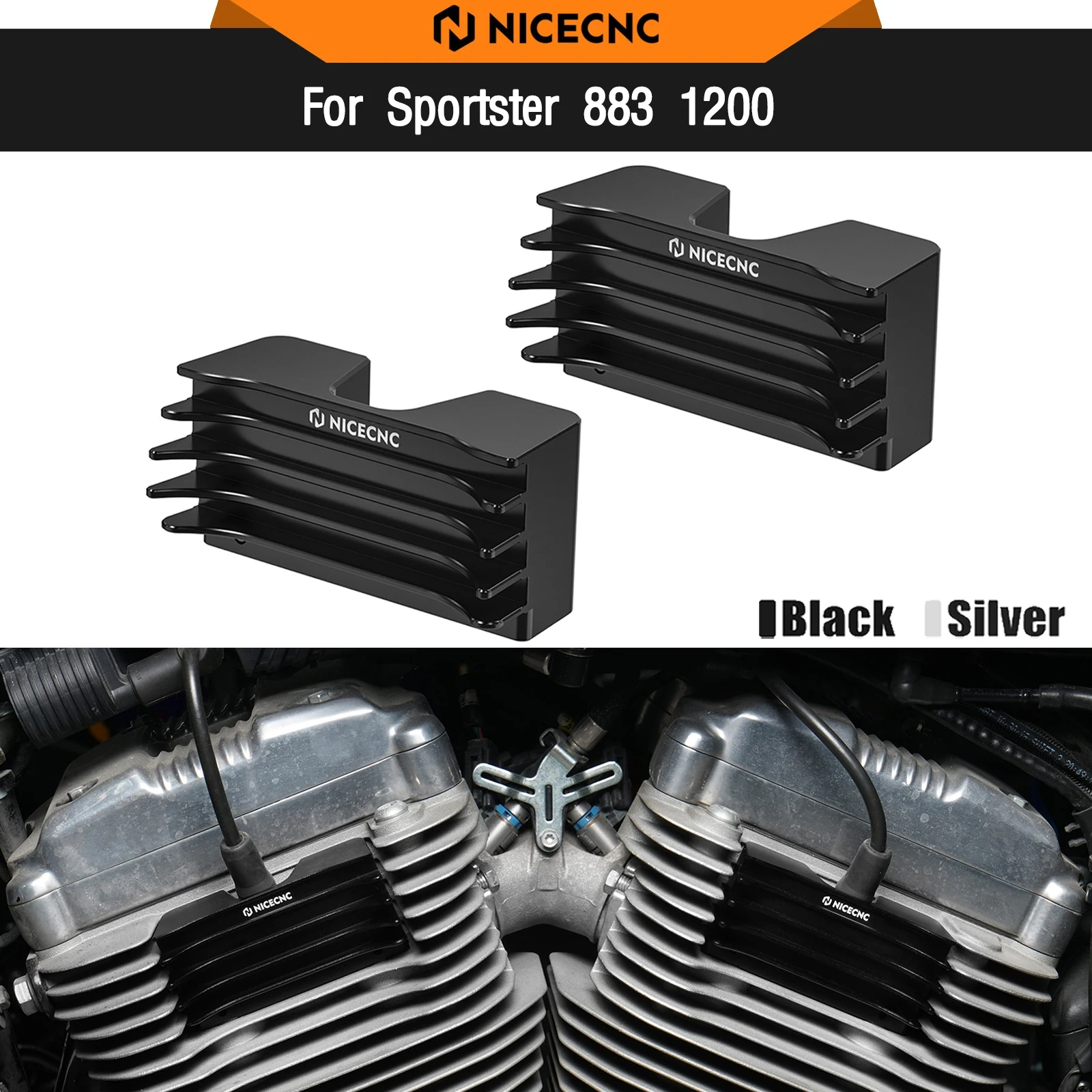 

For Harley Sportster 883 Custom XL883C 2004-2009 Finned Spark Plug Cover Sportster 1200 Nightster XL1200N 07-12 XL883N XL1200NS