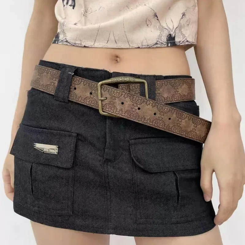 

Women NEW Retro Pin Buckle Belt Carved Leather Waist Belt Western Design Belts For Jeans Dress Fashion All-Match Waistband