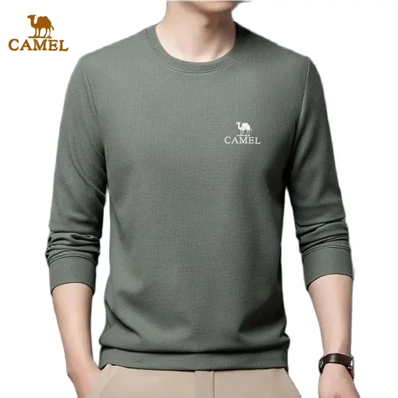 

Men's High-quality Embroidered Casual Waffle Round Neck T-shirt, Breathable, Comfortable, and Stylish Long Sleeved T-shirt