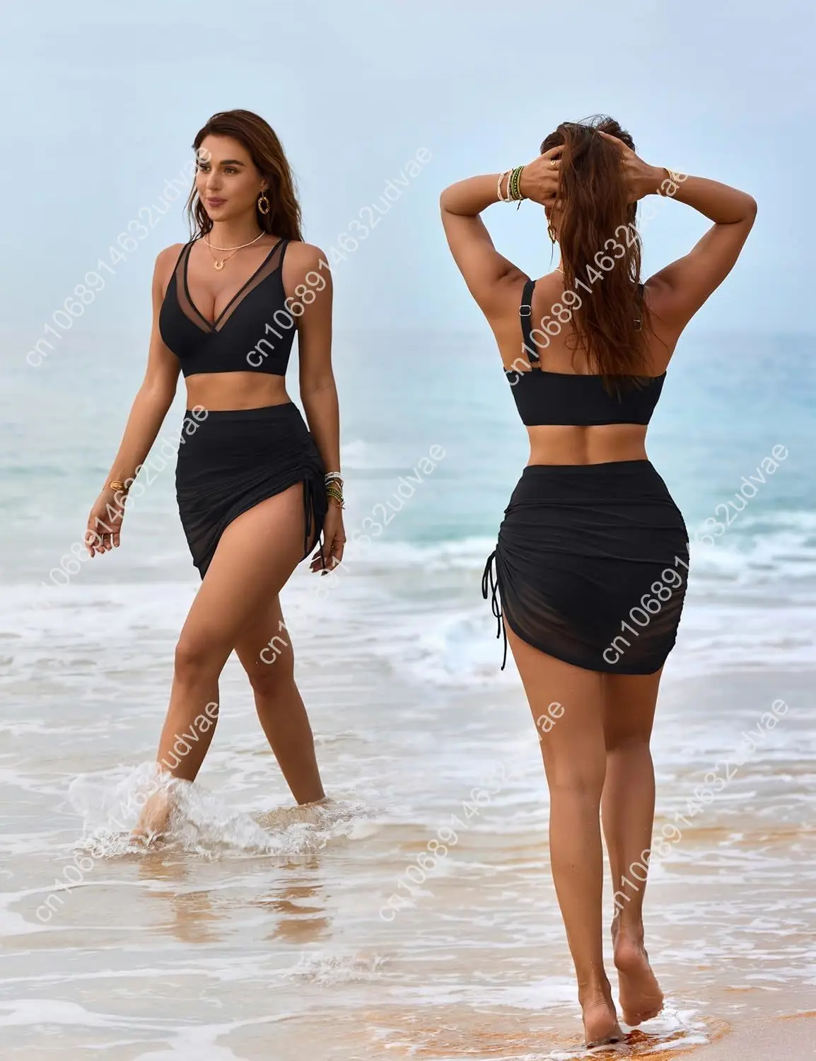 Blooming Jelly Womens Swim Skirt High Waisted Bikini Sets Tummy Control Swimsuits Mesh Sarong Wraps Bathing Suits