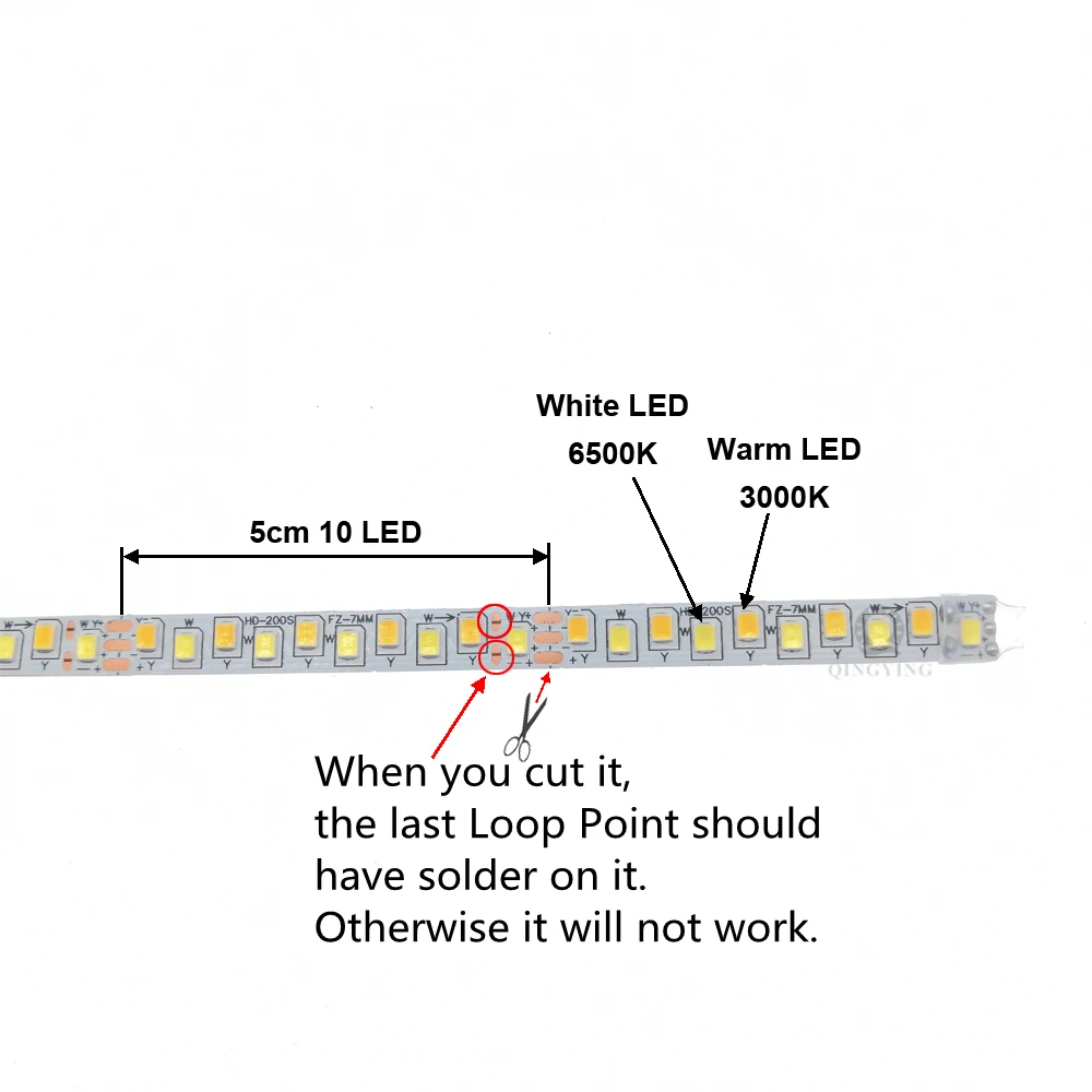 3 Meters/roll Dual Colors SMD2835 LED Strip Contant Current 220-260mA For Repairing Chandeliers, 3000K+6500K Bicolor LED Ribbon