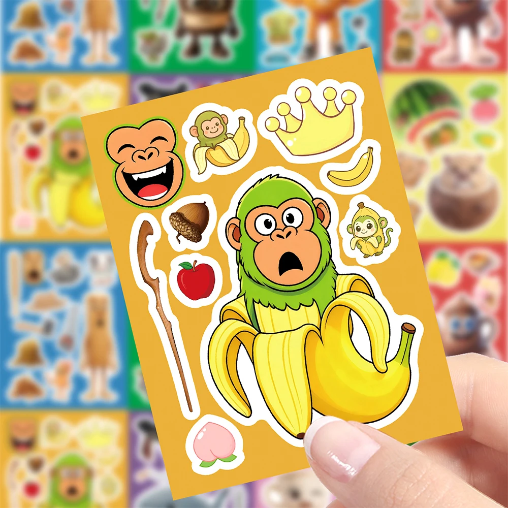 8/16 fogli Cervello Italiano Crea una Faccia Puzzle Adesivi Tung Tung Sahur Animali FAI DA TE Assemblare Jigsaw Cartoon Decalcomanie Giocattolo Del Partito Del Capretto