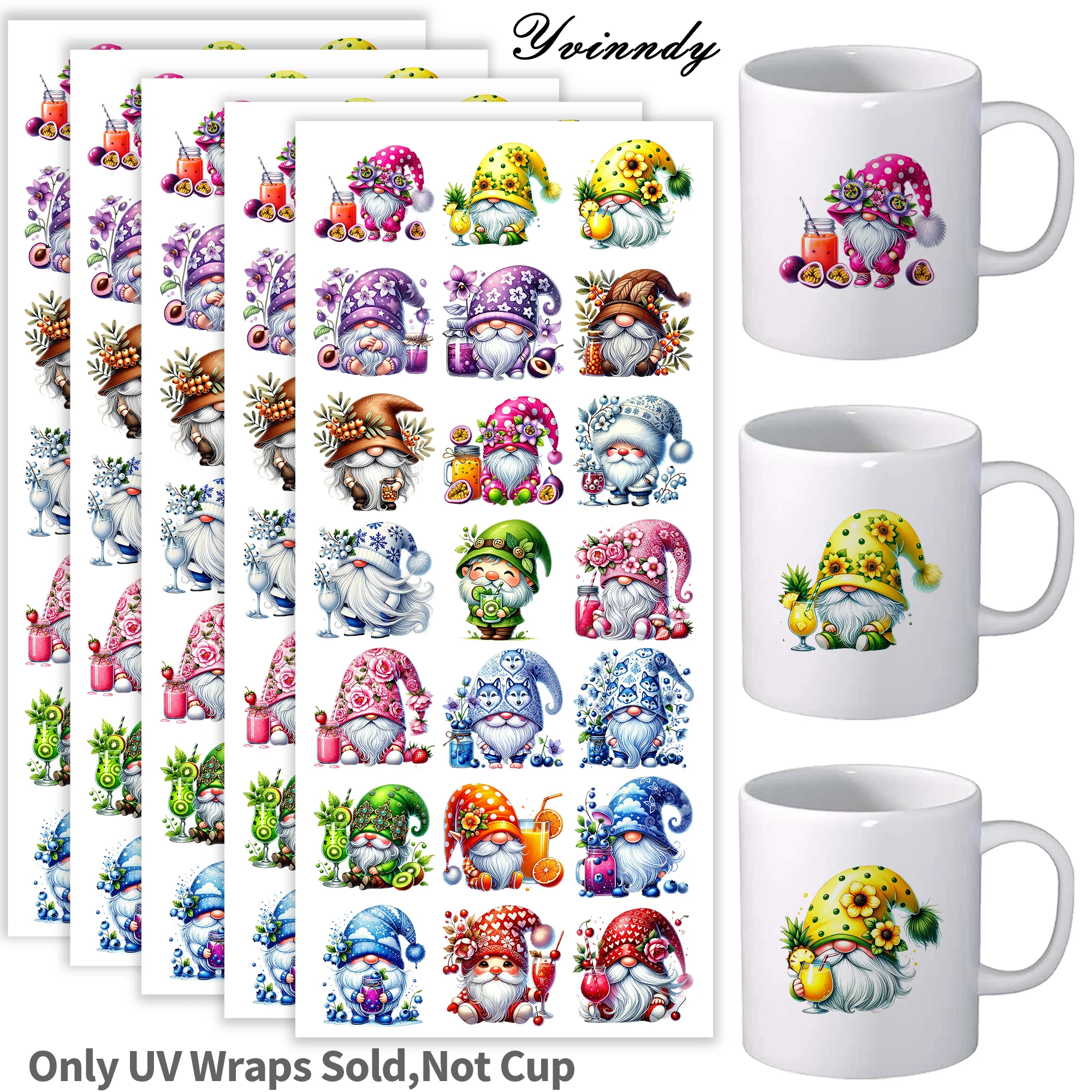 

105Pcs/Set Summer Drink Dwarf Illustration UV DTF Transfer Sticker Craft Kits with Crystal Label 16oz Glass Jars Wrap Stickers