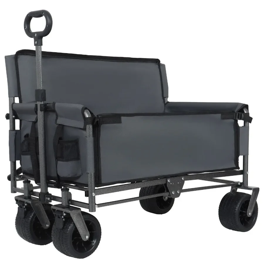 

3-in-1 Convertible Folding Wagon Cart with Bench Seat and Storage - 500lbs Heavy-Duty Utility Wagon 180L Capacity All-Terrain W