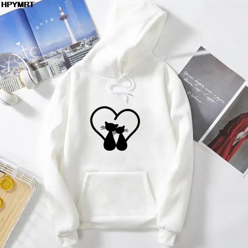 2022 Casual Women's clothing Heart-shaped coffee Graphic printed Sweatshirt Autumn and Winter Long Sleeve Hipster Hooded Tops 