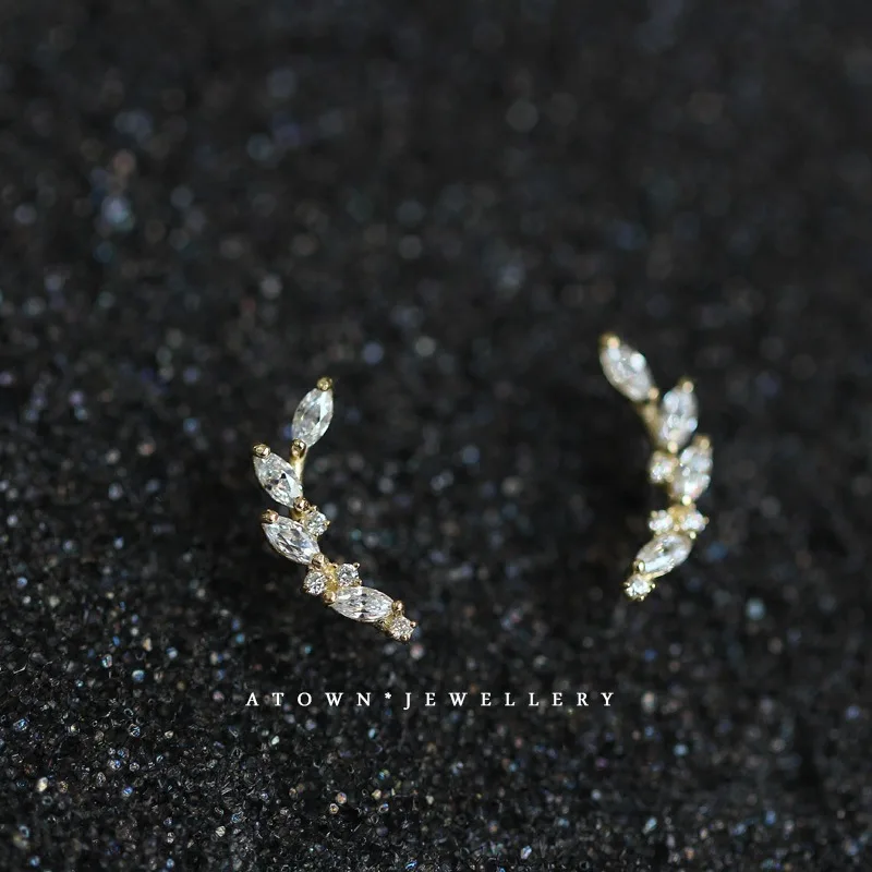 

925 Sterling Silver Real 14k Gold Zircon Flower Branch Stud Earrings For Women Luxury Piercing Jewelry Accessories Argent 925