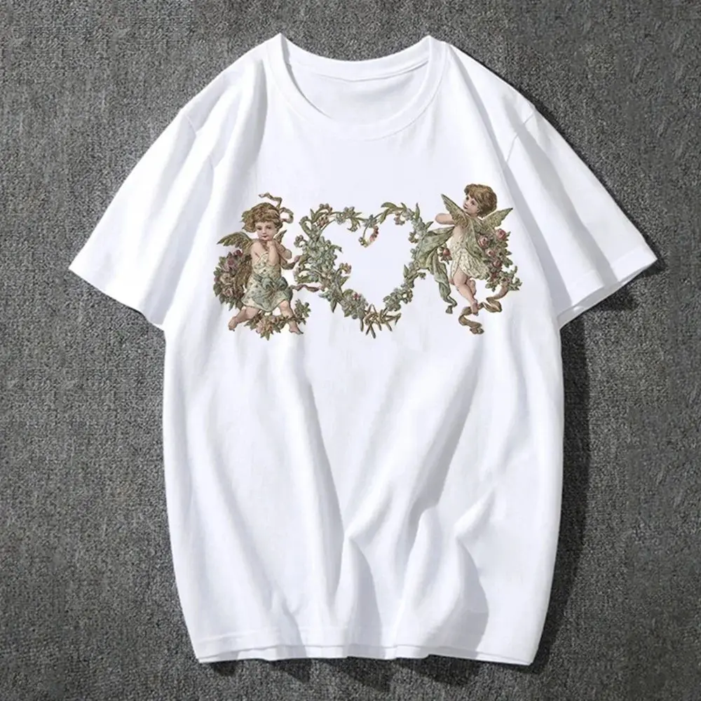 Fashion Fiorucci Baby Angel Graphic Tshirt Summer Classic Aesthetic T Shirt for Women Kawaii Clothes