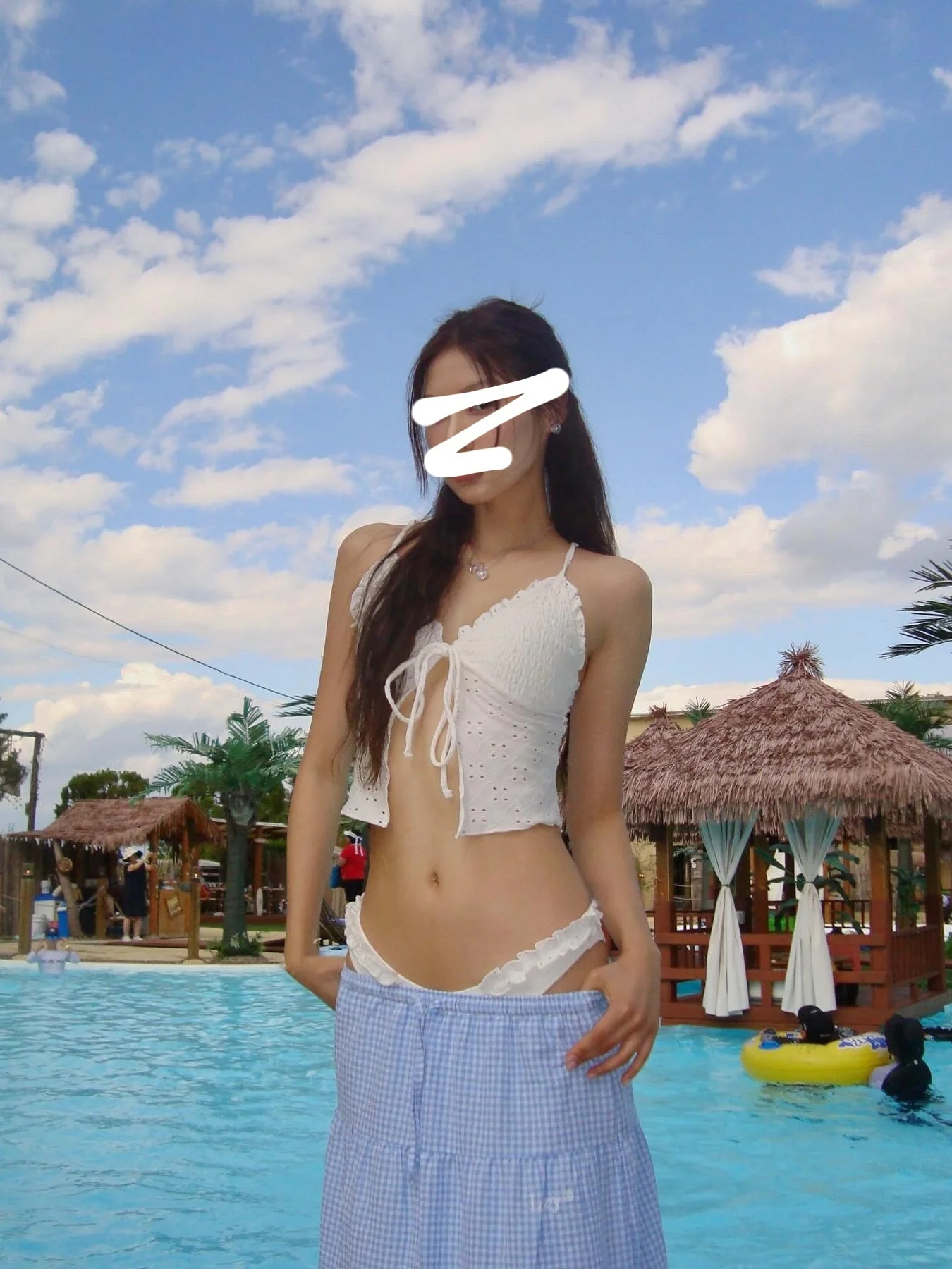 Sexy Bikini Set Beach Vacation Thermal White Three-piece Swimsuit for Women V-neckline No-sleeve Polyester Spandex Blend