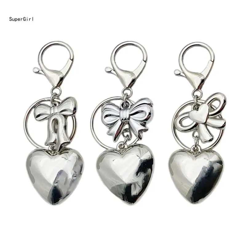 Attractive Heart shaped Keychain Pendant with Bowknot Fashionable Pendant with 3D Heart shaped for Bag and Keychains J78E