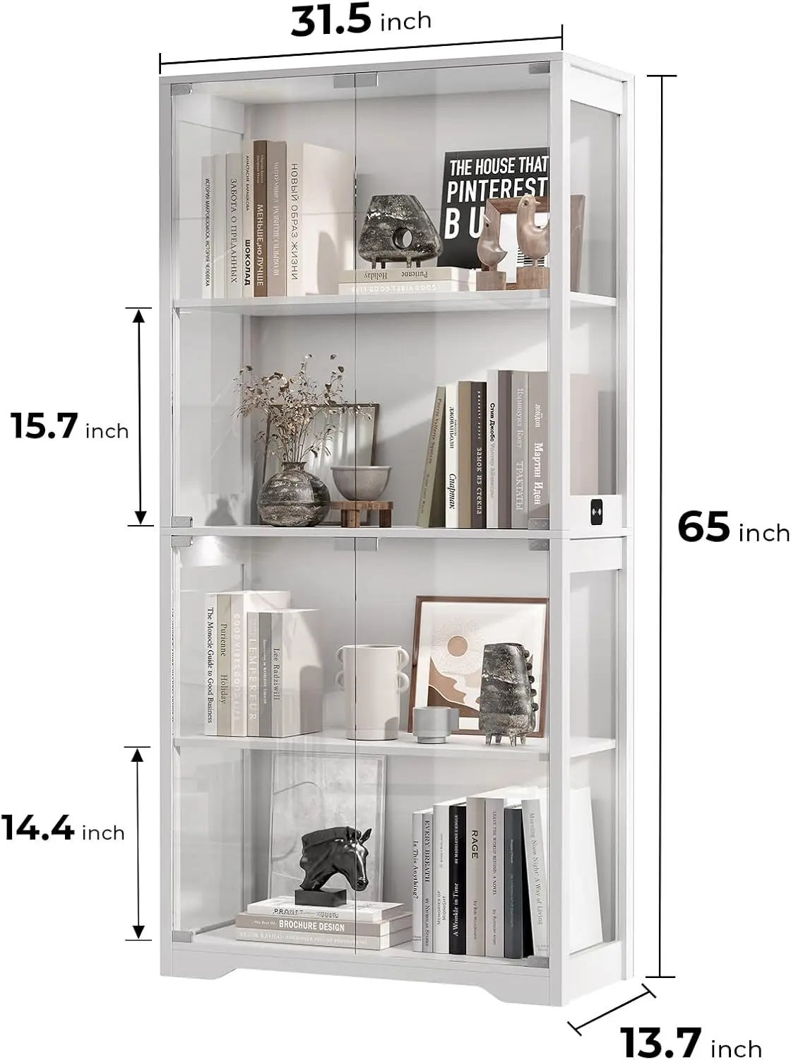 Cabinet with Glass Doors, 4-Tier Curio Cabinet&Bookcase with 3 Color Light for Collectibles, Toys, Books, Glass Storage Cabinet,