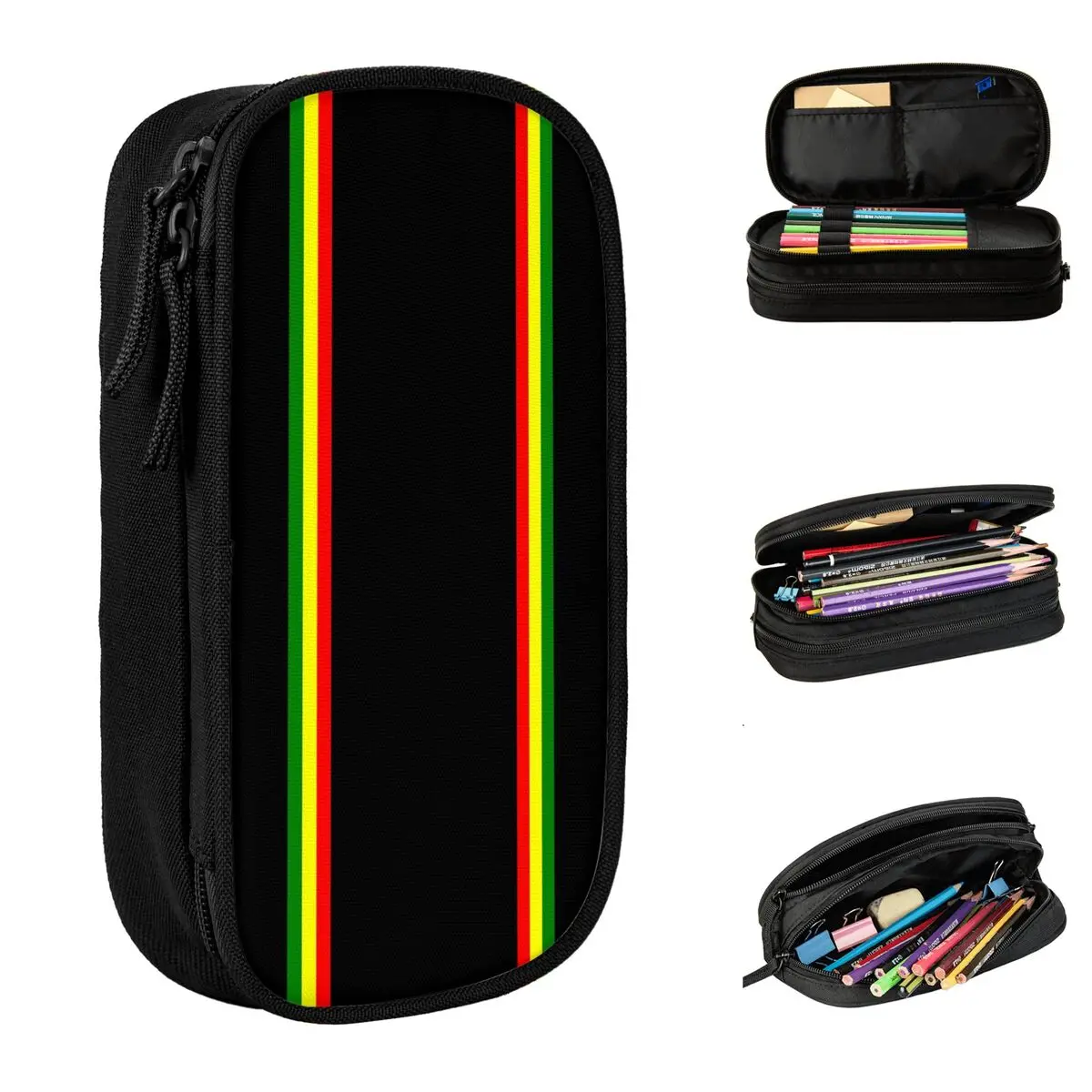 Rasta Stripe Pencil Cases Reggae Jamaican Jamaica Proud Pencilcases Pen Box for Student Large Storage Bag School Gift Stationery