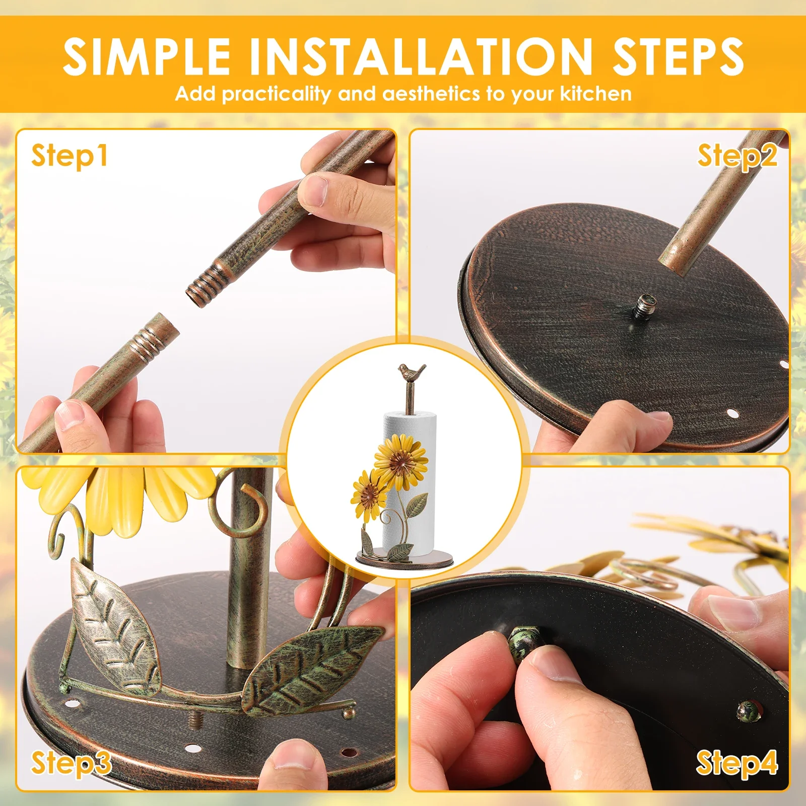 Portarotolo di carta in rotolo di ferro girasole Portarotolo verticale per fazzoletti da bagno Cucine Portaoggetti per WC Accessori da appoggio Scaffale