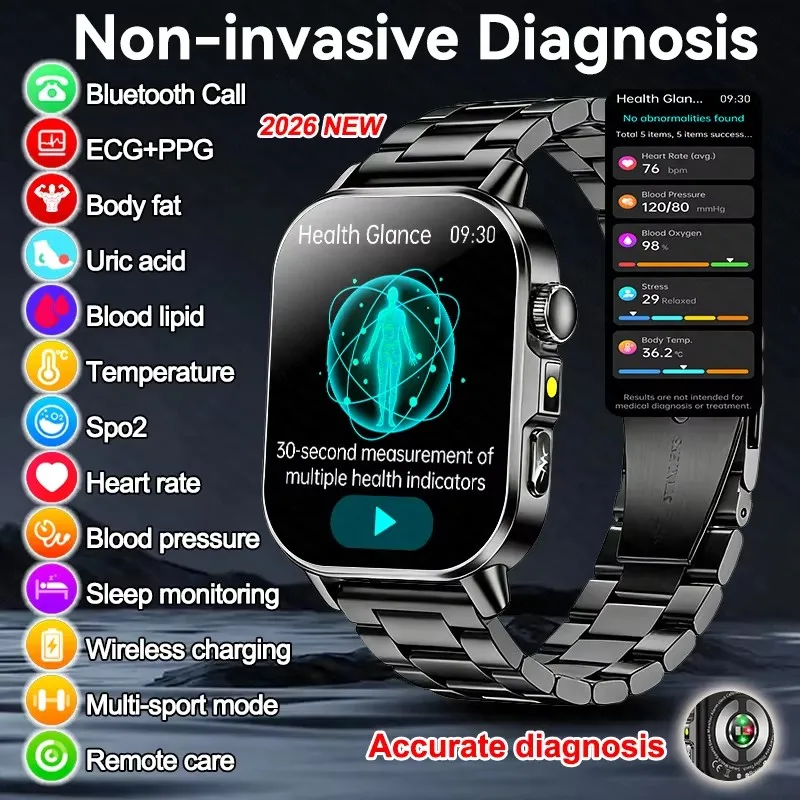 

New Non-invasive Diagnostic Smart Watch Men Uric Acid Blood Lipids ECG Blood Pressure Heart Rate Health Monitor Smartwatch Women