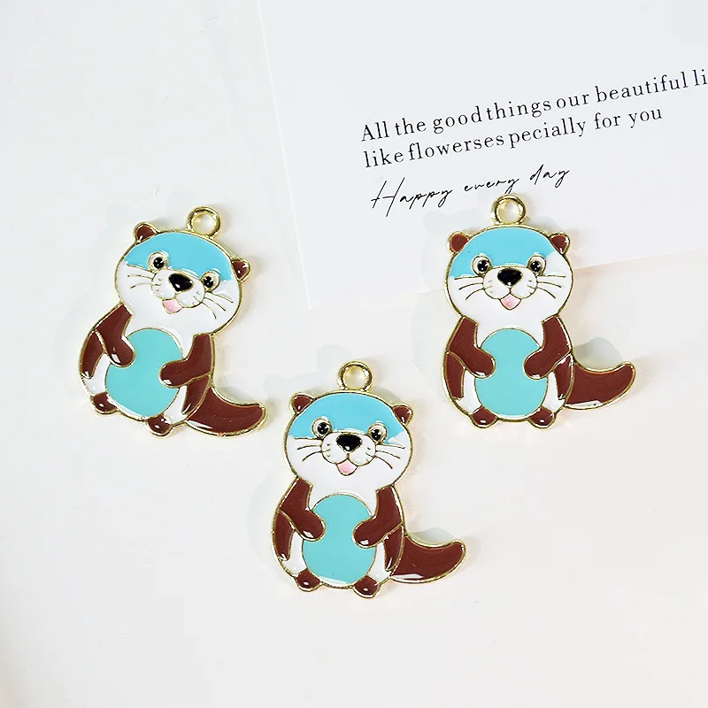 

5pcs Golden Alloy enamel Charms cute beaver pendant for Earrings necklace Diy Handmade jewelry make