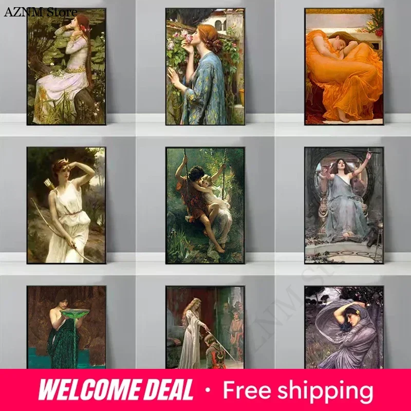 Vintage Pre-Raphaelite Woman Portrait Poster Lady Godiva Midsummer Eve Canvas Painting Wall Art Picture Office Home Decor