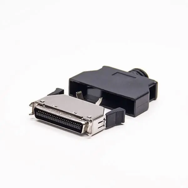 50 Pin SCSI Connector 180 Degree with Push Button Lock - IDC Solder Type for D-Sub Cable Assembly (DB50)