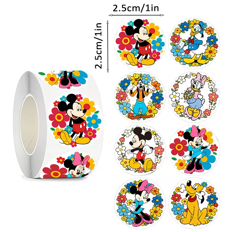 Mickey Minnie cartoon sticker roll waterproof hand book decorative envelope sealing sticker 500 pieces