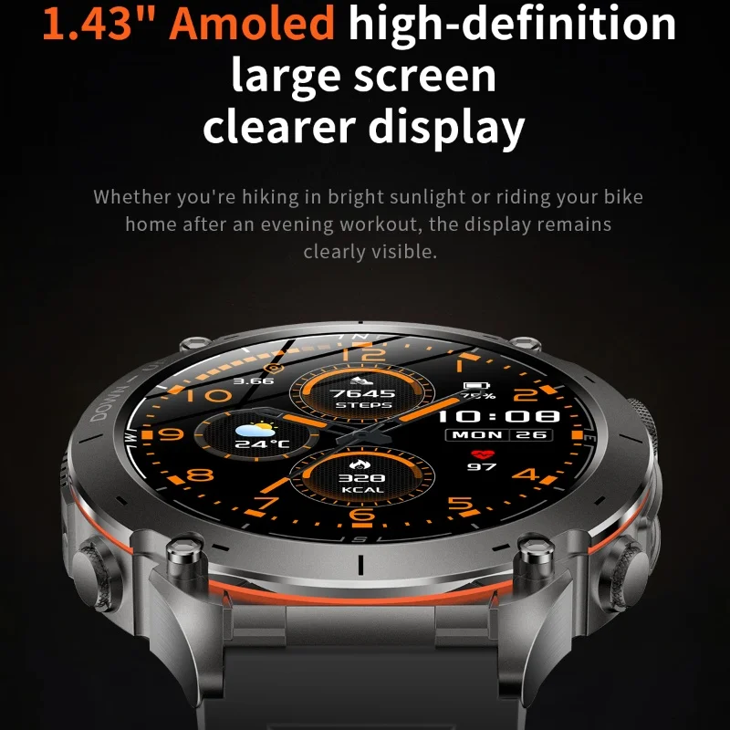 Men Outdoor Military GPS Track AMOLED HD Flashlight 730mAh Battery Compass Barometer 3ATM Waterproof Bluetooth Call Smart Watch