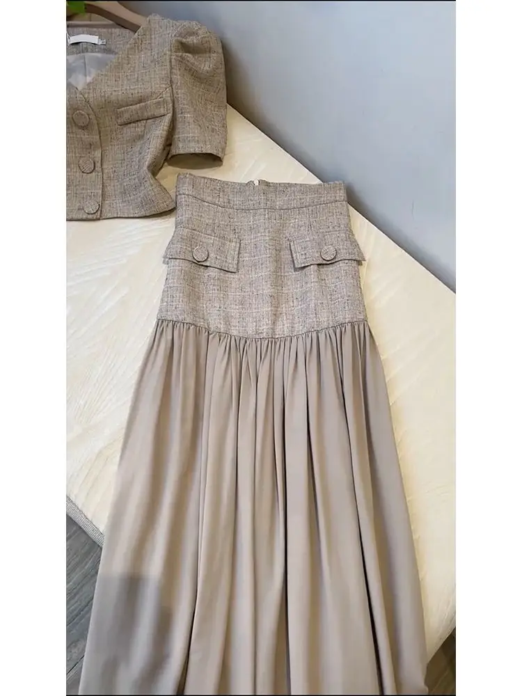 2024 Spring/Summer New Small Fragrance Set Skirt for Women's Summer Hong Kong High End Goddess Style Skirt Set of Two