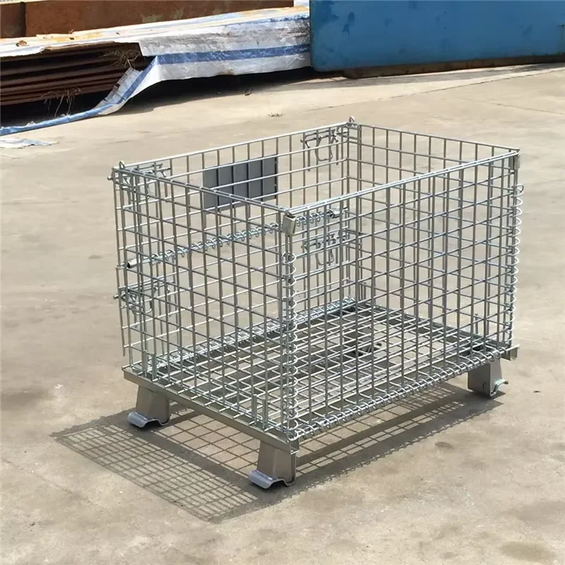 HUAWU 800kg Heavy Duty Steel Mesh Storage Cage Steel Galvanized Stackable Foldable Warehouse Container WC-08