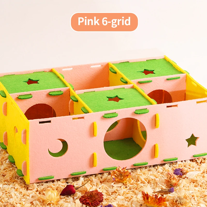 Hamster Maze Hideout, Multi-Chamber Hamster House, 360° Secure Sleep Tunnel Play Toy, No Glue Mortise and Tenon DIY Assembly Ham